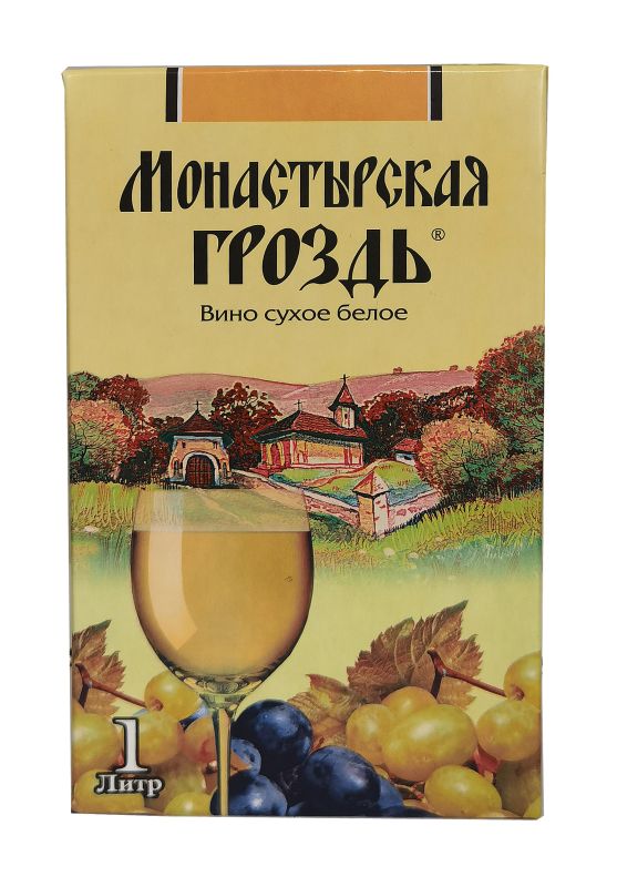 Монастырская Гроздь белое сухое 1л тет/пак. Вино Россия
