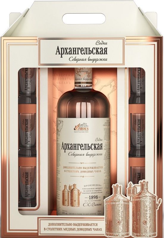 Архангельская Северная выдержка 1,5л промо 6 рюмок. Водка Россия