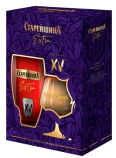 Старейшина Экстра 15лет 0,5л п/уп с бокалом. Коньяк Россия