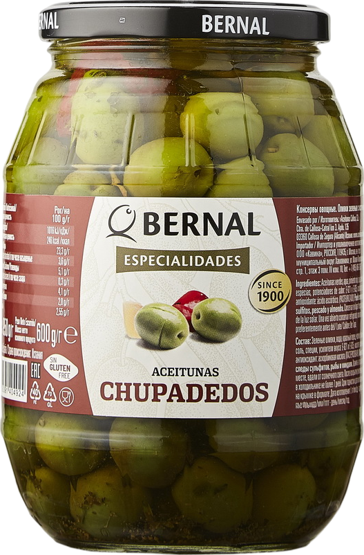 Оливки CHUPADEDOS, BERNAL с/к 950г (600г)