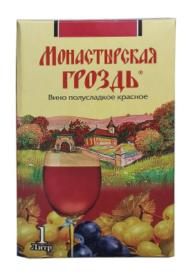 Монастырская Гроздь красное п/сладкое 1л тет/пак. Вино Россия