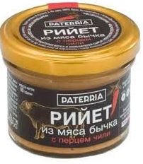 Паштет Рийет из мяса бычка с перцем чили т.м. Патеррия  90 г ст/б