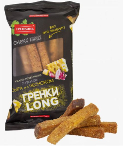 Гренки ржано-пшеничные LONG со вкусом сыра и чеснока 100г
