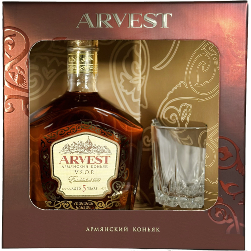 Арвест ВСОП выд. 5лет 0,5л п/у + бокал. Коньяк Армения