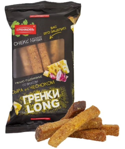 Гренки ржано-пшеничные LONG со вкусом сыра и чеснока 100г