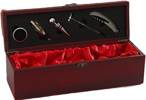 Набор для вина: кейс для бутылки, каплеуловитель, кольцо, штопор, термометр, пробка