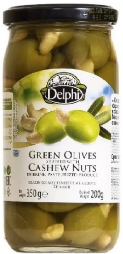 Оливки фаршированные корнишонами в рассоле DELPHI 350г