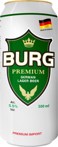 Пиво Бург Премиум Лагер светлое паст.фильт. 0,5л ж/б Германия