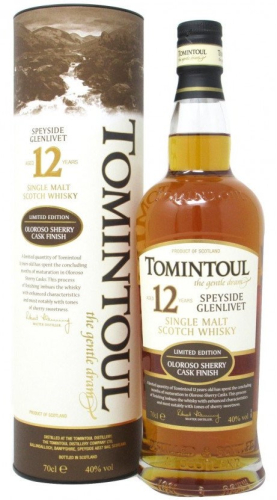 Томинтул Спейсайд Гленливет Олоросо Шерри Каск Финиш 12лет 0,7л туба. Виски Великобритания