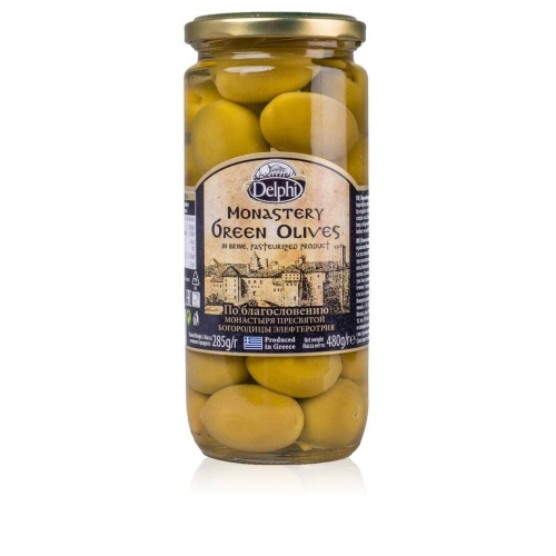 Оливки с косточкой в рассоле Монастырские DELPHI 480г ст/б