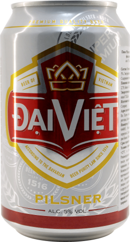 Пиво Пилснер т.м.ДайВьет светлое пастери. фильтр. 5,0% 0,330л ж/б. Вьетнам