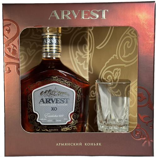 Арвест ХО выд.10 лет 0,5л п/уп + бокал. Коньяк Армения