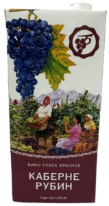 Каберне рубин красное сухое 1л. Вино Бахус/Россия