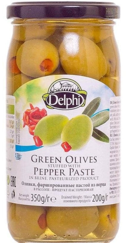 Оливки фаршированные пастой из перца в рассоле DELPHI 350г