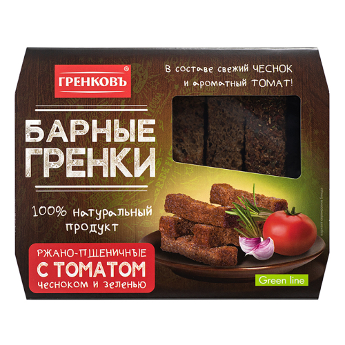 Гренки БАРНЫЕ ржано-пшеничные с вкусом томата, чеснока и зеленью, 70г