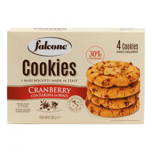 Печенье сахарное Cookies с клюквой и кукурузной мукой "falcone" 200г