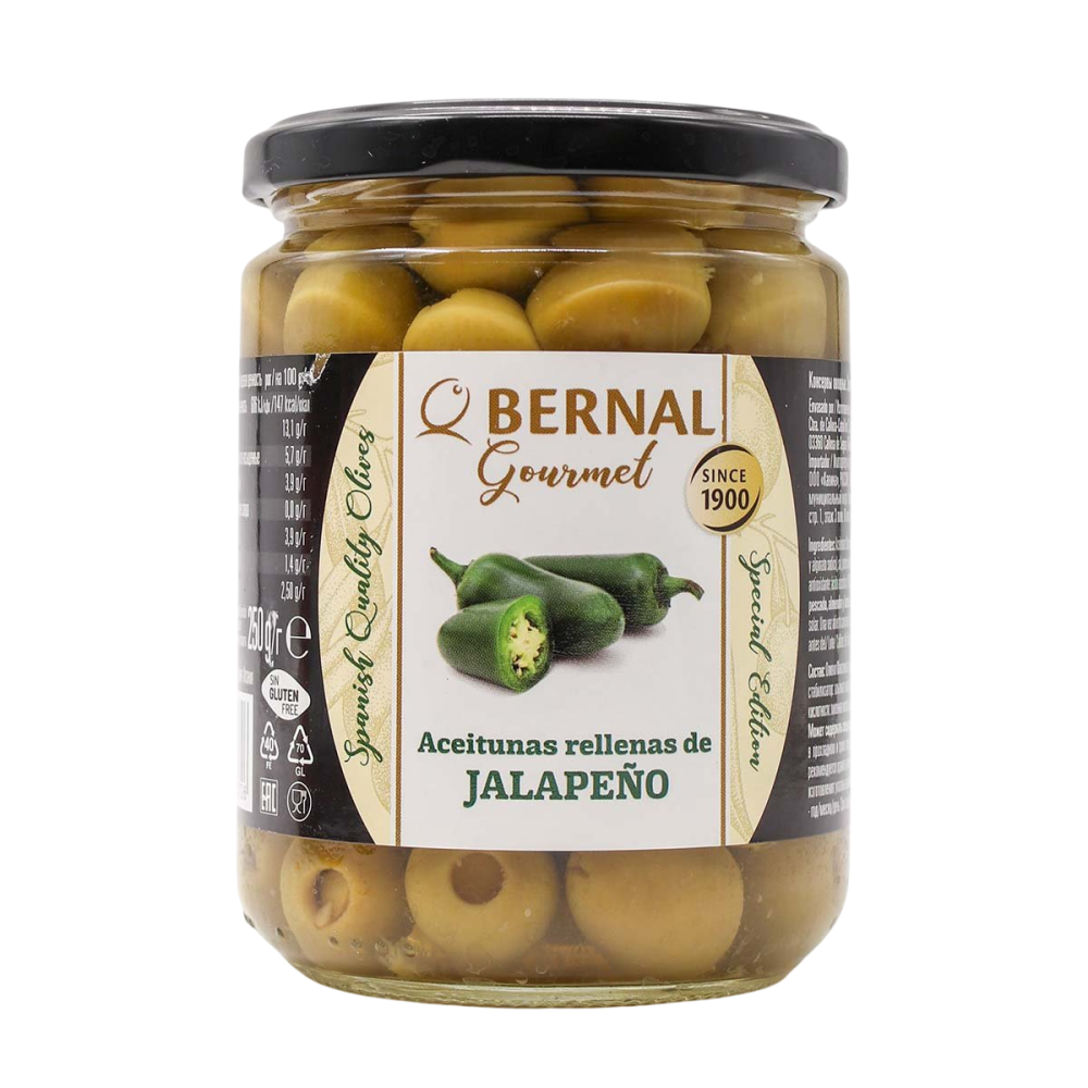 Оливки фаршированные халапеньо Bemal с/к 436г