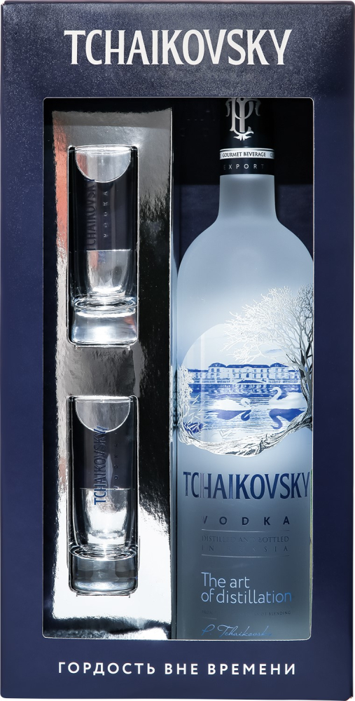 Чайковский 0,7л п/уп + 2 стопки. Водка Россия