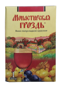 Монастырская Гроздь красное п/сладкое 1л тет/пак. Вино Россия