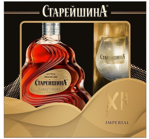Старейшина Империал выд.12 лет 0,5л промопак с бокалом. Коньяк Россия