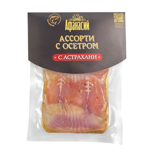 Рыбное ассорти филе-ломтики слабосоленые: сом пресноводный, осетр100 г